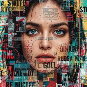 Street art poster featuring neon skulls, stencil graffiti, and torn billboard textures in a bold, layered composition.