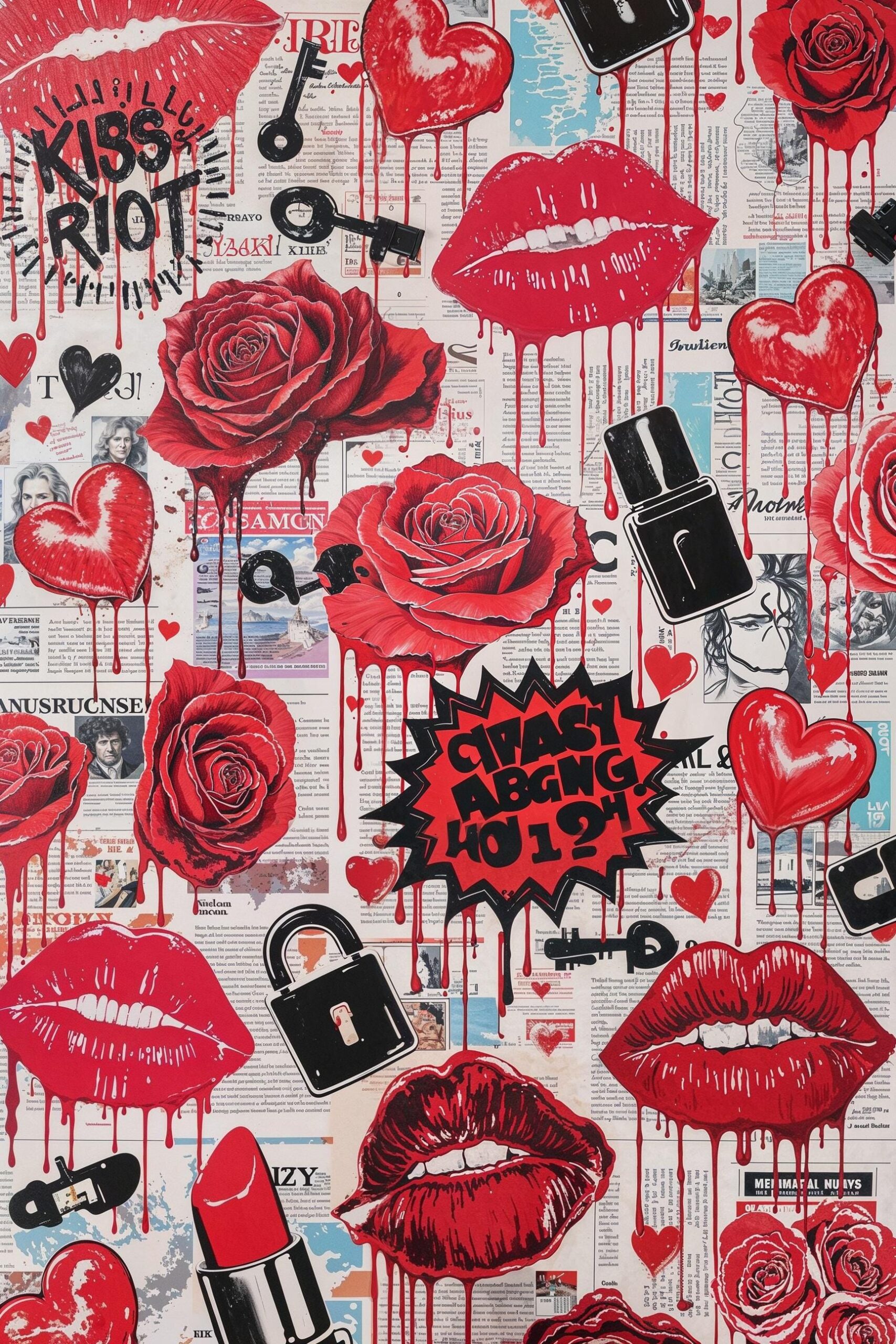 Urban collage poster with neon green paint, graphic stencils, and graffiti layers on concrete texture – contemporary street art in bold colors.